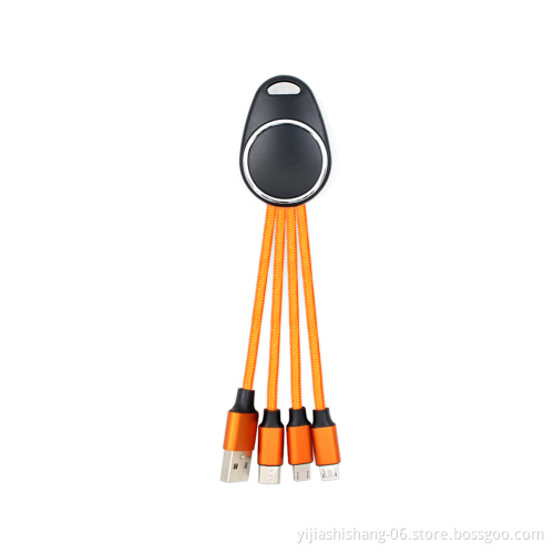 Free Sample Wholesale 3 in 1 Keychain Nylon LED Light Up Logo USB Charging Cable 1.0 mm cable wire screw keychain luggage